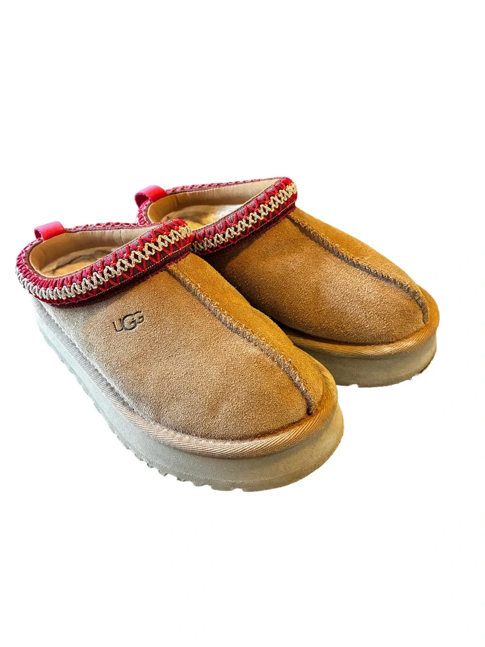 UGG Kids Tazz Platform Slippers Chestnut Suede Wool Lined Size 13K